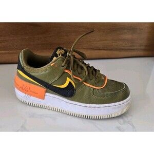 NikeWomen's Air Force 1 Shadow - Olive Flak/Black Orange Size 6